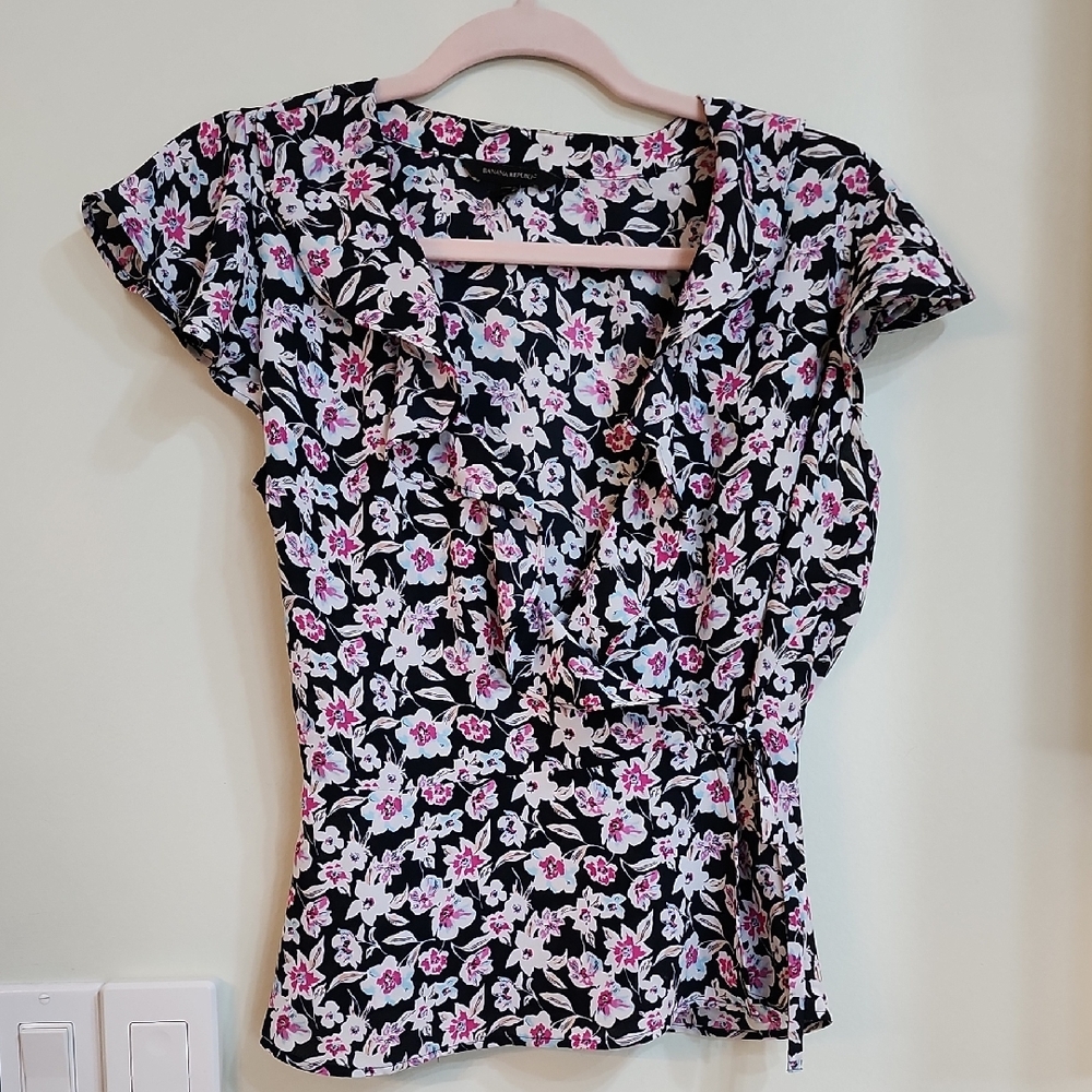 Banana Republic Black and Pink Floral Blouse